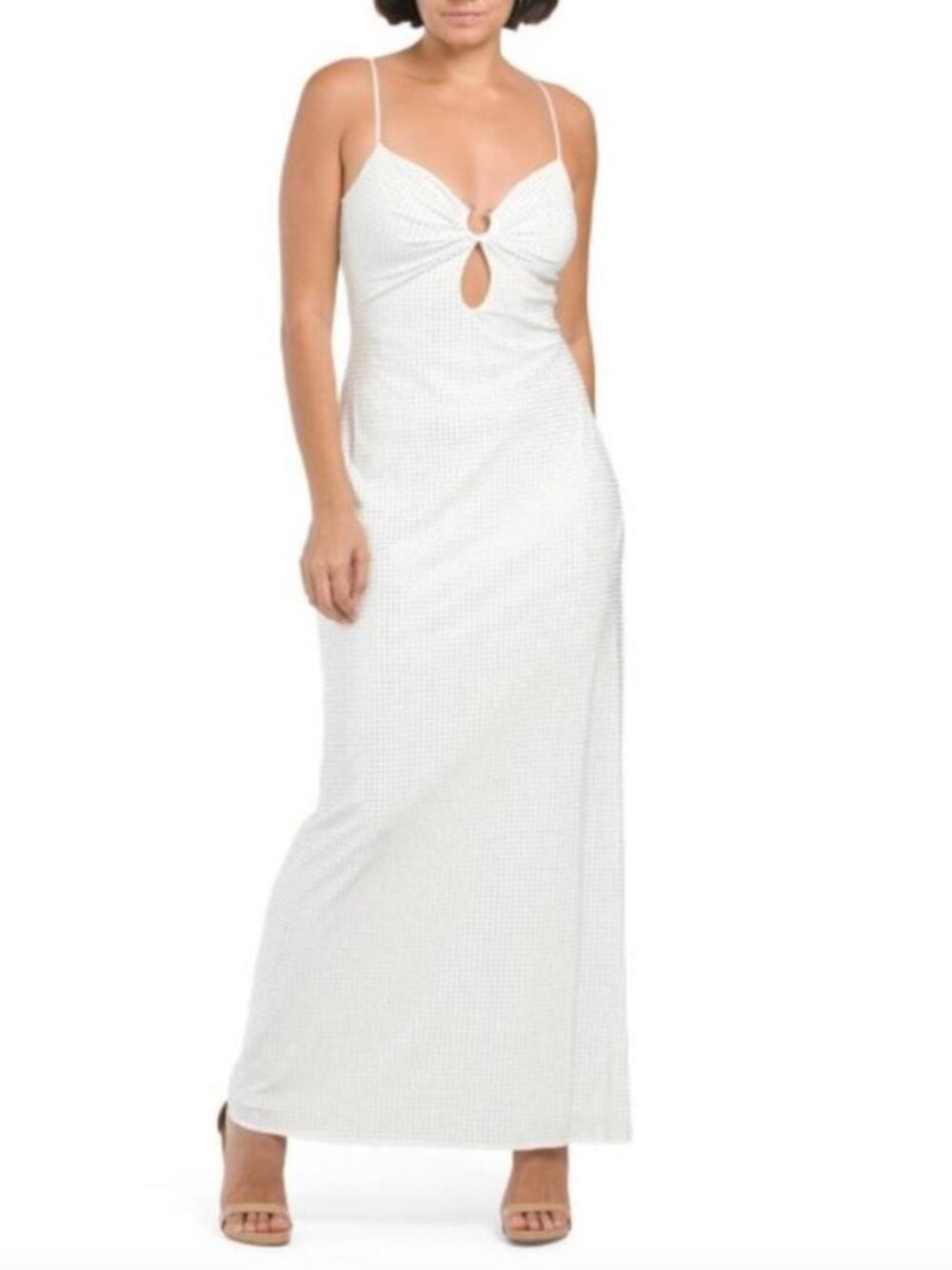 LIV FOSTER Sweetheart Keyhole Neck Sleeveless Embellished Gown